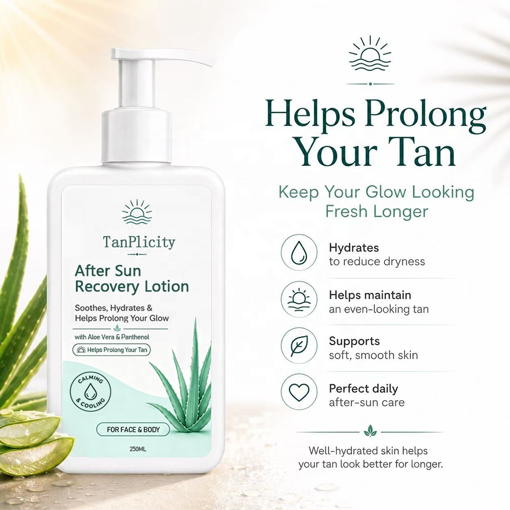 Private Label Sunbed Body After Sun Lotion Extender Moisturizer for Sunburn Relief Tan Cream Fruity Scent 250ml