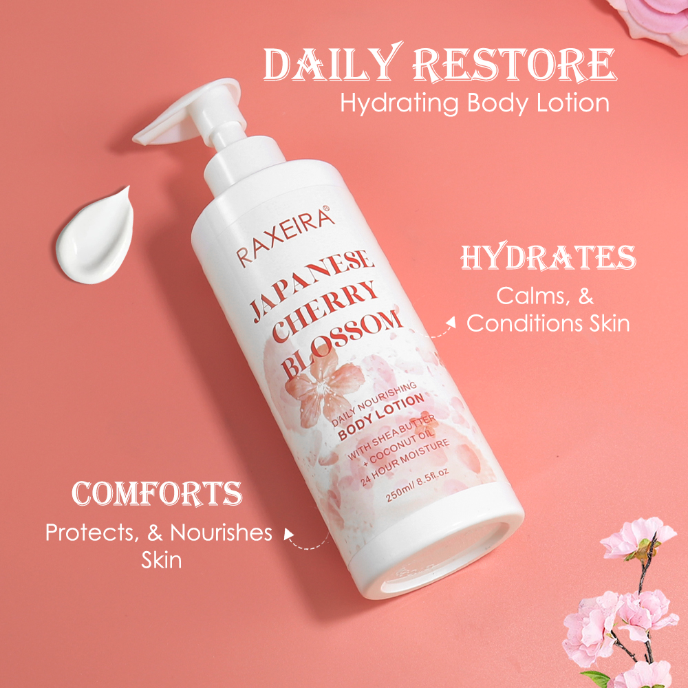 OEM/ODM Japanese Cherry Blossom Customized Body Lotion Moisturizer Skin Whitening Coconut Shea Butter Body Lotion for Dry Skin