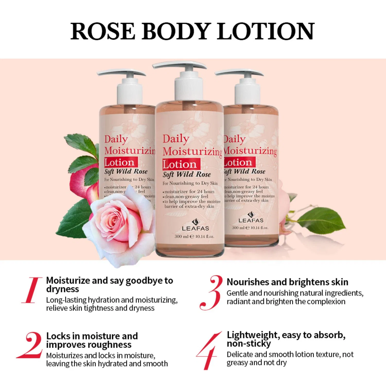 Factory Directly High Quality Moisturizing Lotion Rose Body Lotion for Dry Skin