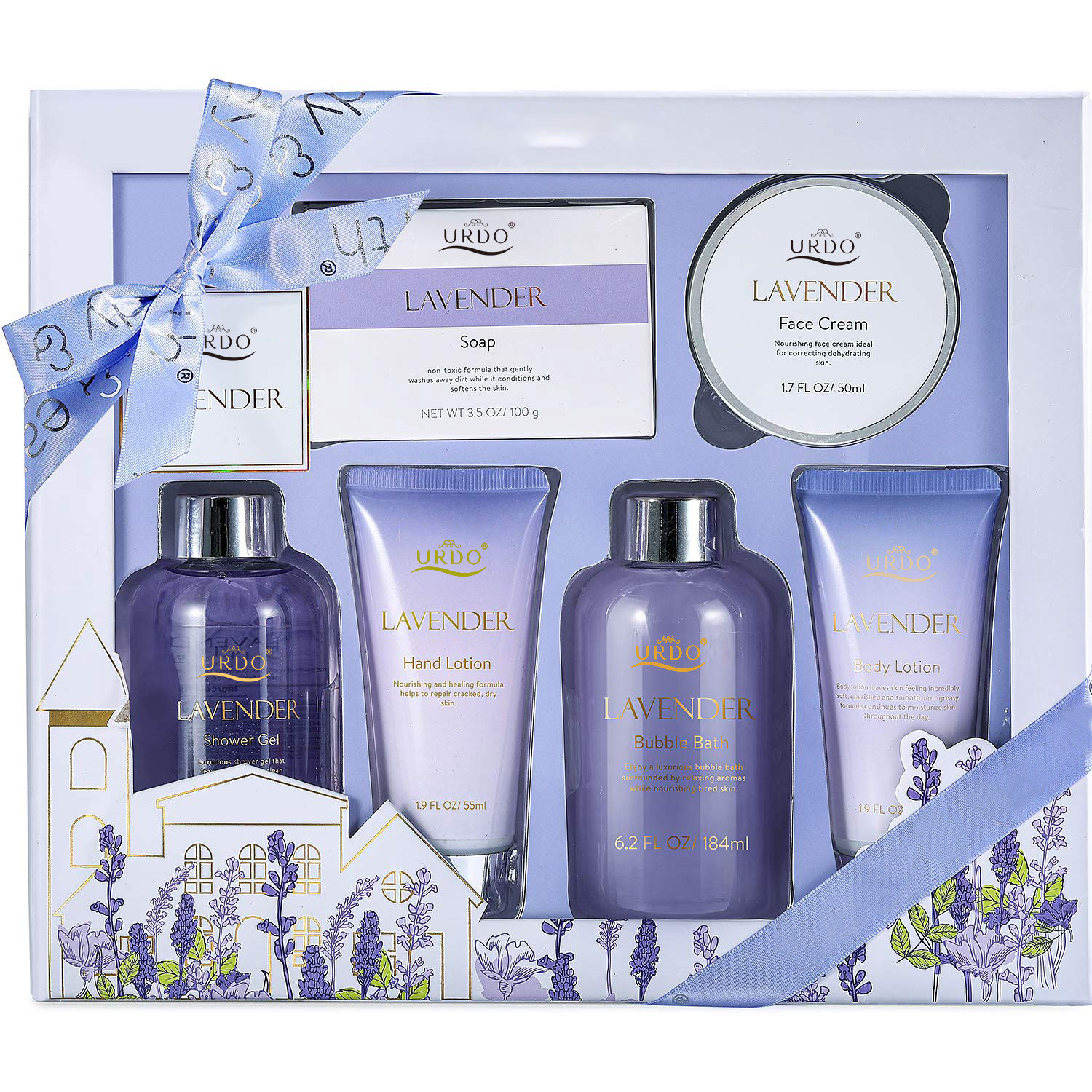 Private Label Luxurious 6 Pcs Spa Lavender Flavor Moisturizing Trendy Herbal Body Wash Lotion for Women Christmas Gifts