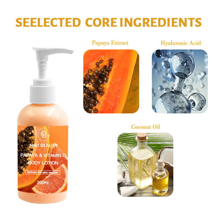 Private Label Vitamin C Enriched Papaya Body Lotion 200ml Moisturizing Skin Lightening Vegan Eco-Friendly Wholesale Body Lotion