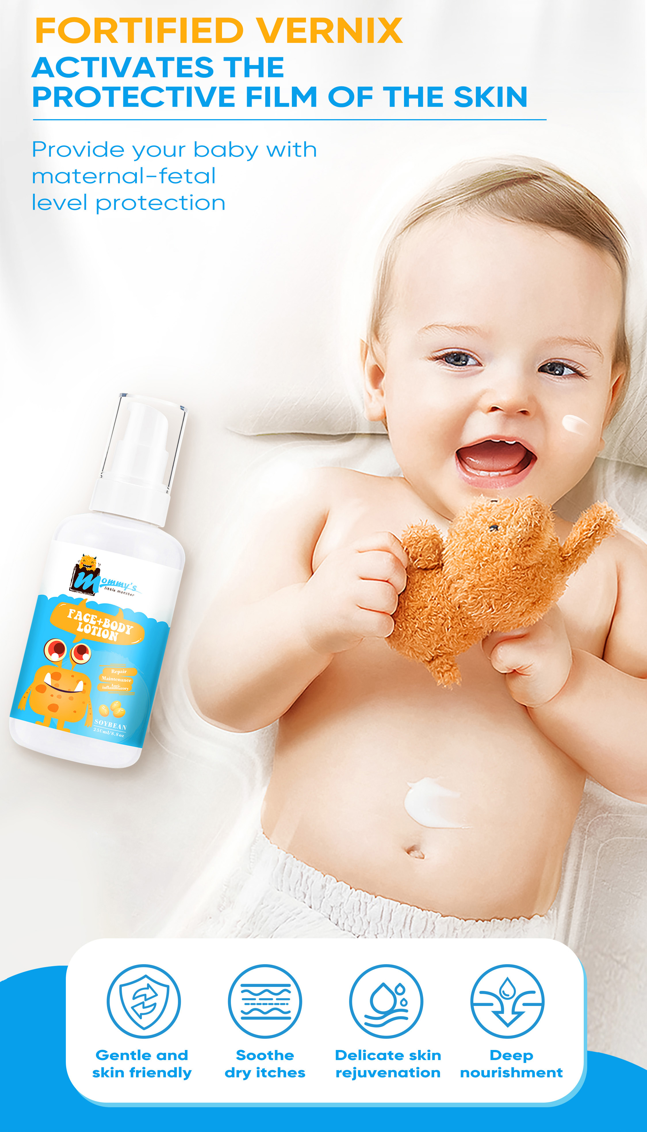 Paraben-free Shea Butter Vitamin E Organic Kids Baby Facial Cream Body Lotion Set for Baby