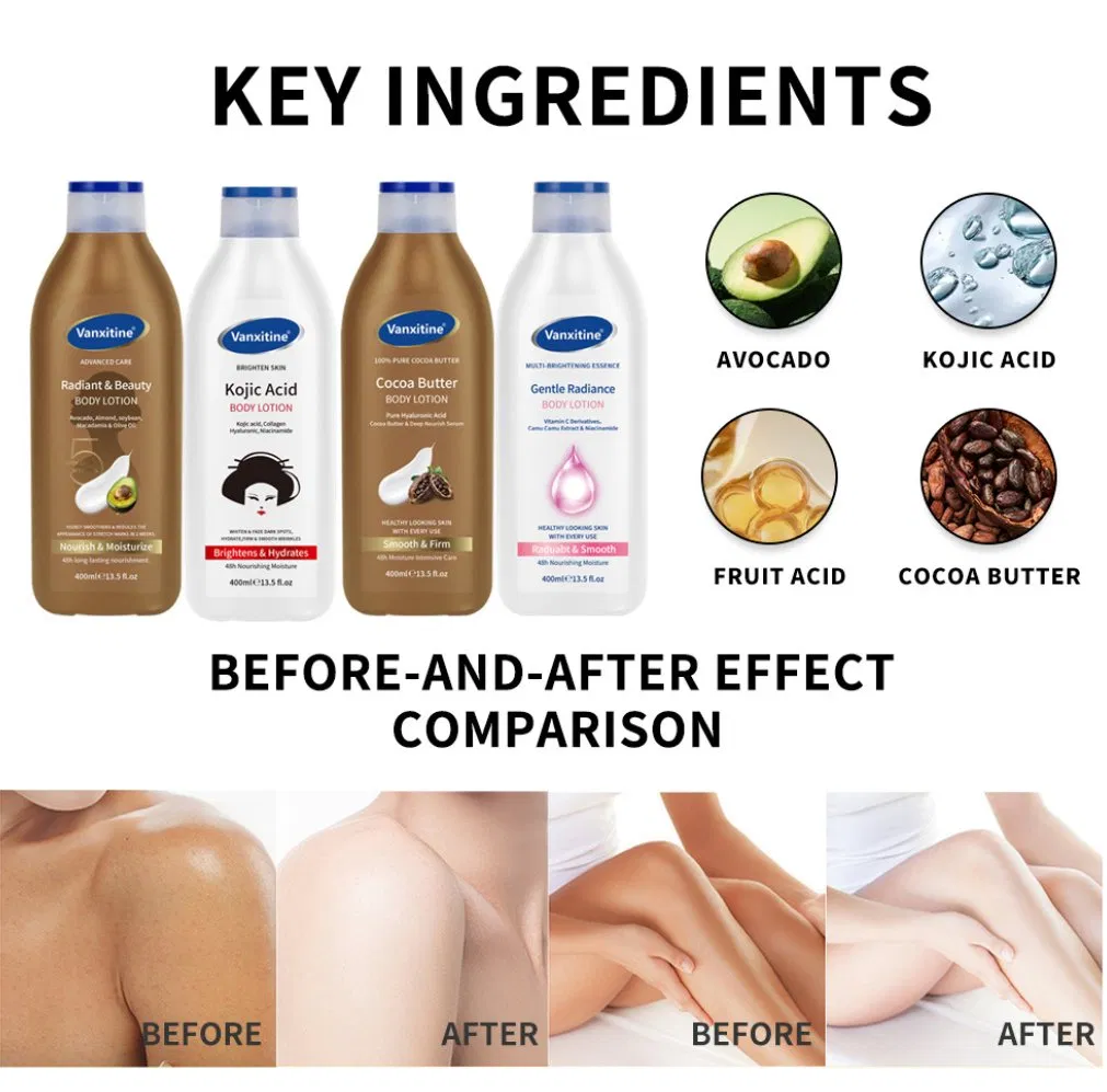 Natural Herbal Kojic Acid Whitening Body Lotion Brightening Hydration Botanical Extract Smooth Radiant Glowing Nourishing Brightening Cocoa Butter Body Lotion
