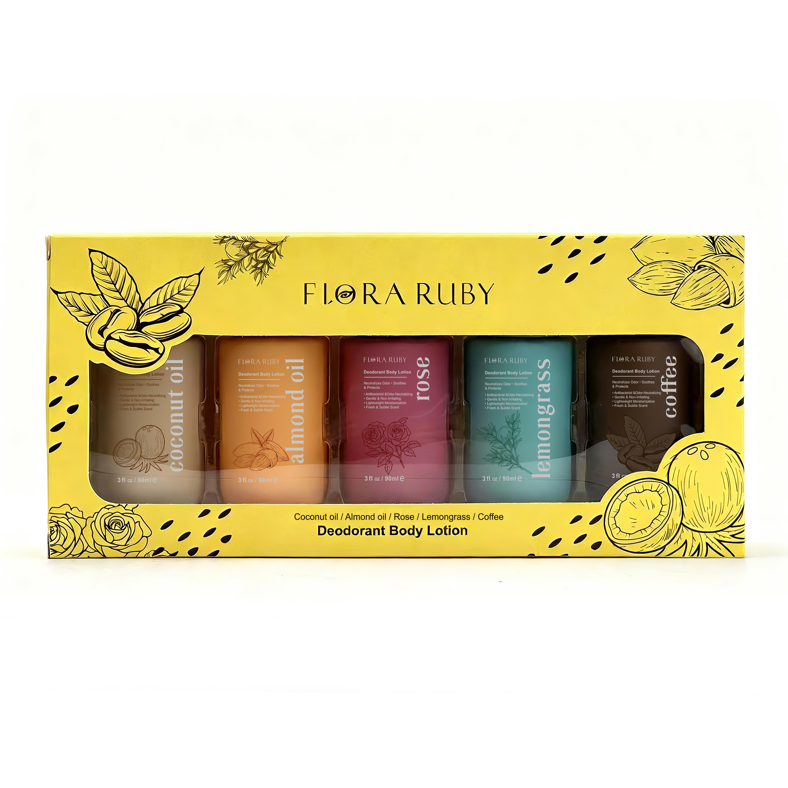 Flora Ruby Professional Production of Deodorizing Body Lotion Moisturizing Body Lotion Gentle Non-irritating 5 Pack Set