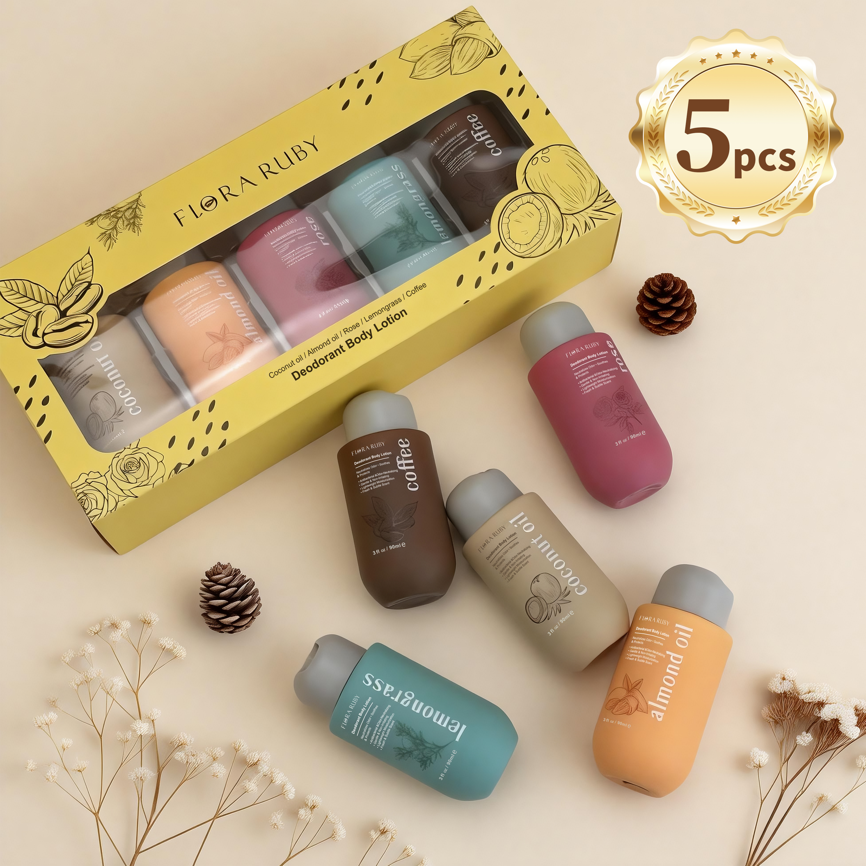 Flora Ruby Professional Production of Deodorizing Body Lotion Moisturizing Body Lotion Gentle Non-irritating 5 Pack Set