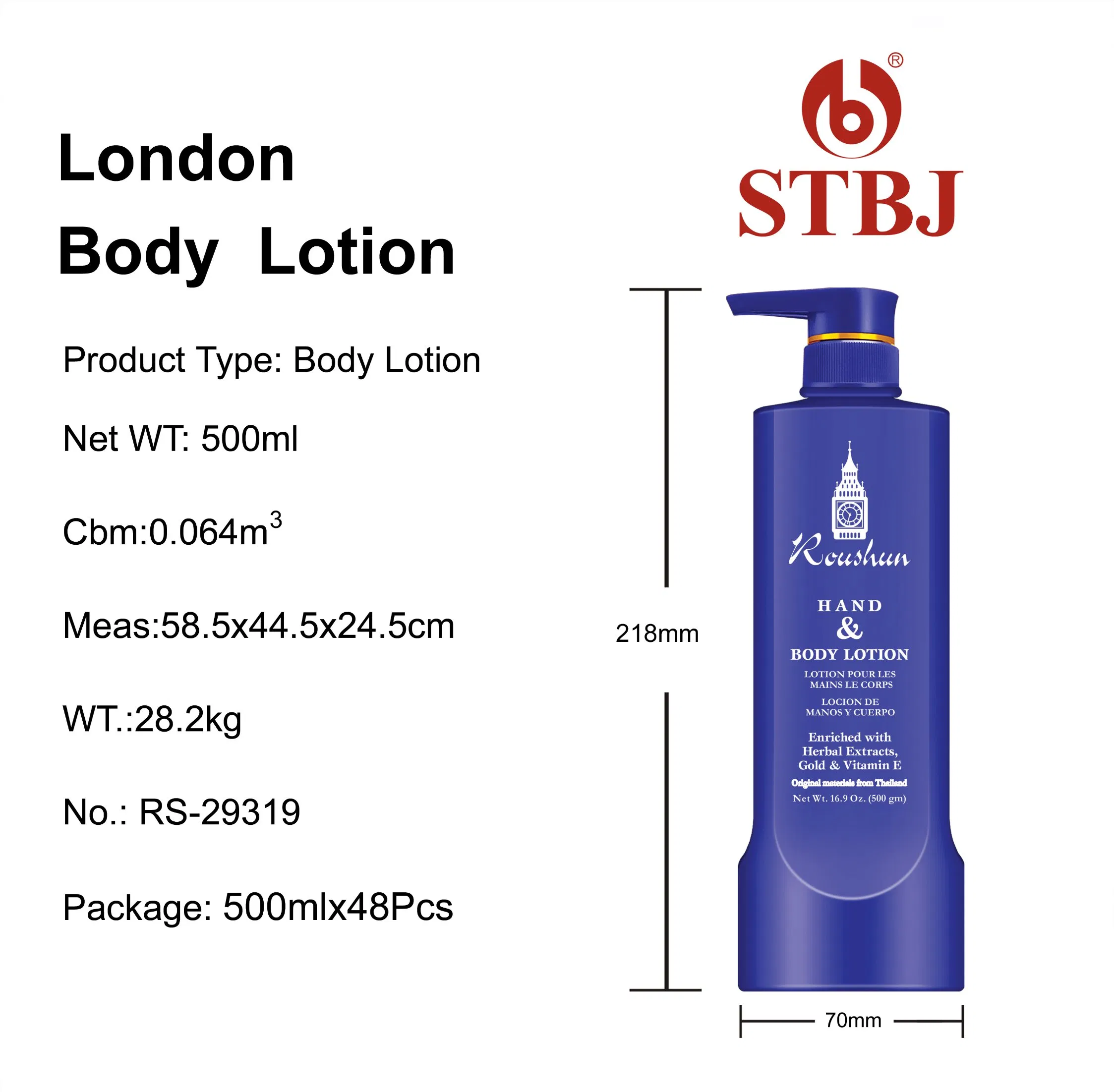 Roushun Hand &amp; Body Lotion, Enriched with Herbal Extracts, Gold &amp; Vitamin E, 500g, Moisturizing &amp; Nourishing for All Skin Types