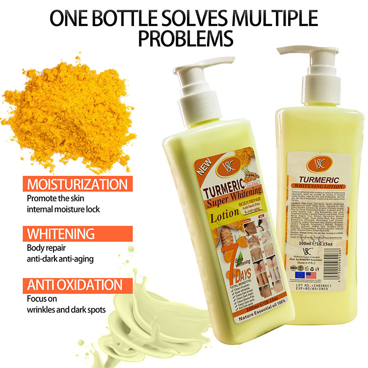 Wholesaler 300ml Organic Turmeric Body Lotion Super Whitening Papaya Carrot Formula Moisturizing and Dark Spots Removal