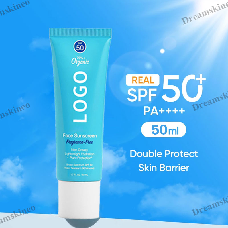 Lightweight Non-greasy Sunscreen Spf 50 Korean Centella Tube Cream Lotion Uv Private Label Oem Vitamin C 50ml Face Body