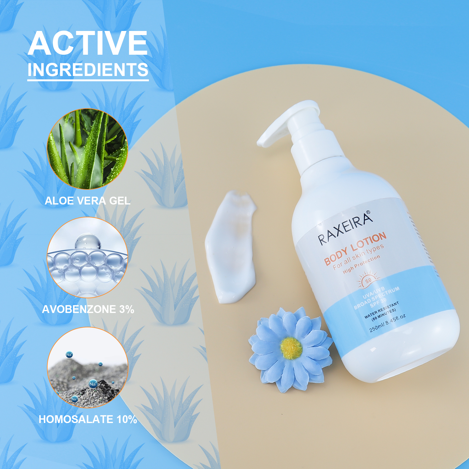OEM/ODM Natural Sunscreen Cream SPF 50 Natural Moisturizing Vegan Wholesale Intensive UV Sunblock Cream Sunscreen Body Lotion