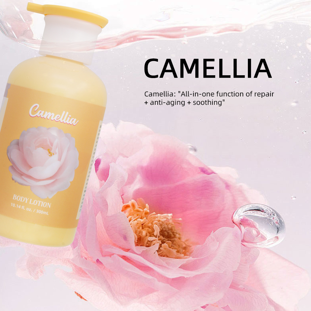 Private Label 300ml Camellia Body Lotion Antioxidant Repair &amp; Luxe Silk Finish Vitamin E Enriched for Mature Skin Whitening