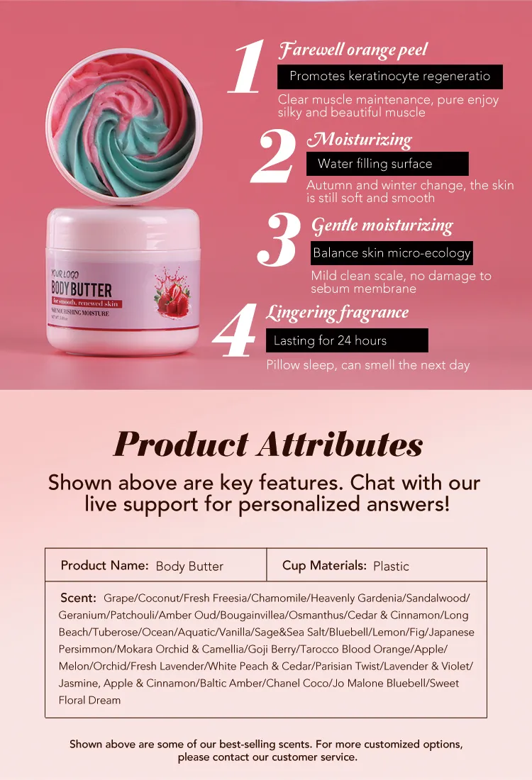 Organic Body Butter Cream Skin Moisturizing Rich Vitamin E Lotion Butter Struuberry Body Lotion