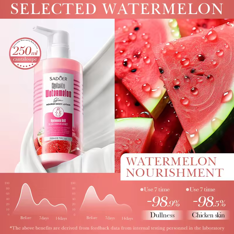 250ml Organic Vegan Whitening Exfoliating Moisturizing Body Lotion Watermelon Soft Smooth Skin Lasting Gentle Nourishing Daily