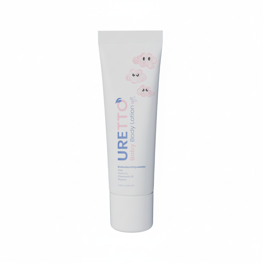 URETTO Organic 200ml Baby Body Lotion with Vitamin E Nourishing Hydrating Massage Oil Relaxing Essential Oils Softening Glow