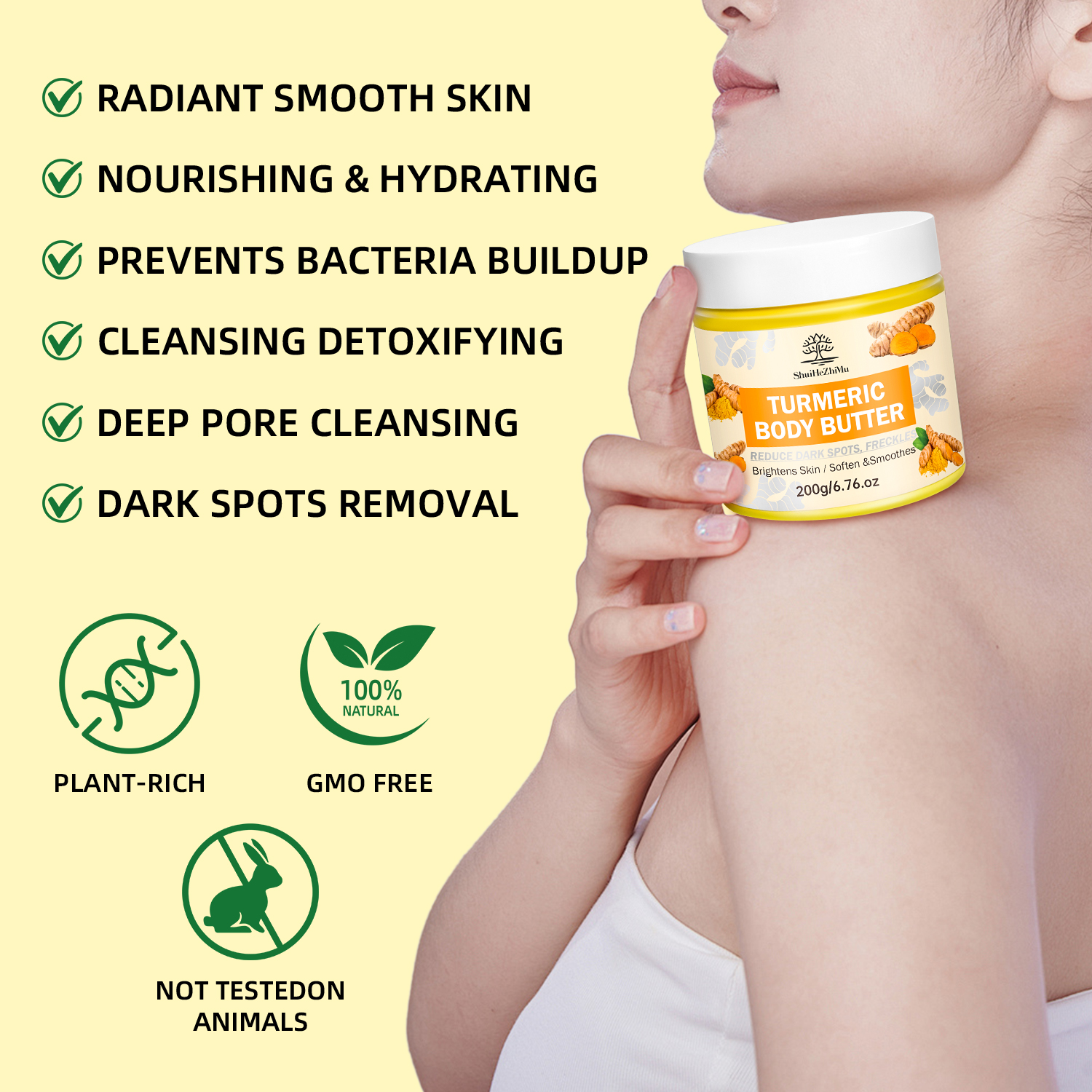 Custom Lightening Long Lasting Hydration Body Care Cream Non-greasy Skin Moisturizer Luxury Scent Whipped Turmeric Body Butter