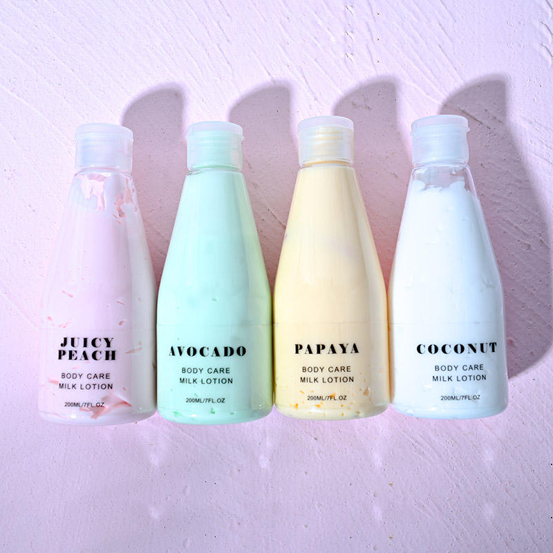 Private Label Organic Skin Care Milk Body Lotion 200ml Fruit Extracts-Whitening Formula Using Coconut Papaya Aloe Vera Apple