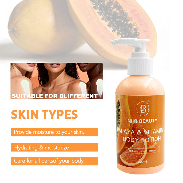 Private Label Vitamin C Enriched Papaya Body Lotion 200ml Moisturizing Skin Lightening Vegan Eco-Friendly Wholesale Body Lotion