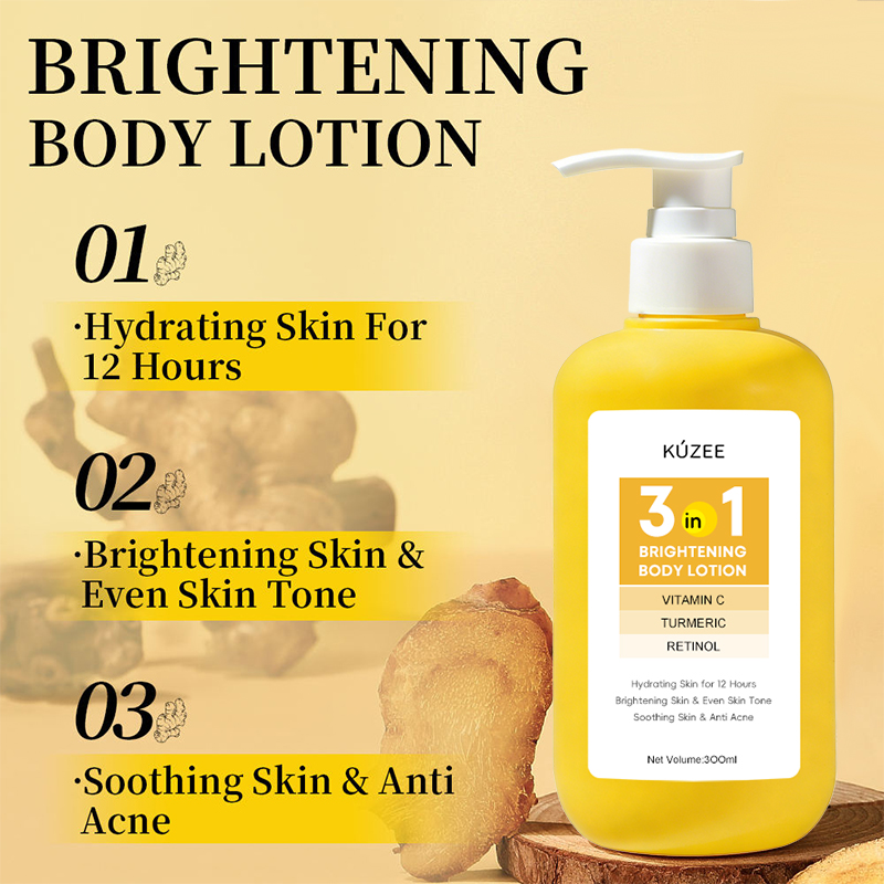 Organic Brightening Soothing Moisturizing Anti-Acne Turmeric Vitamin C Retinol Whitening Body Lotion 300ml for Women