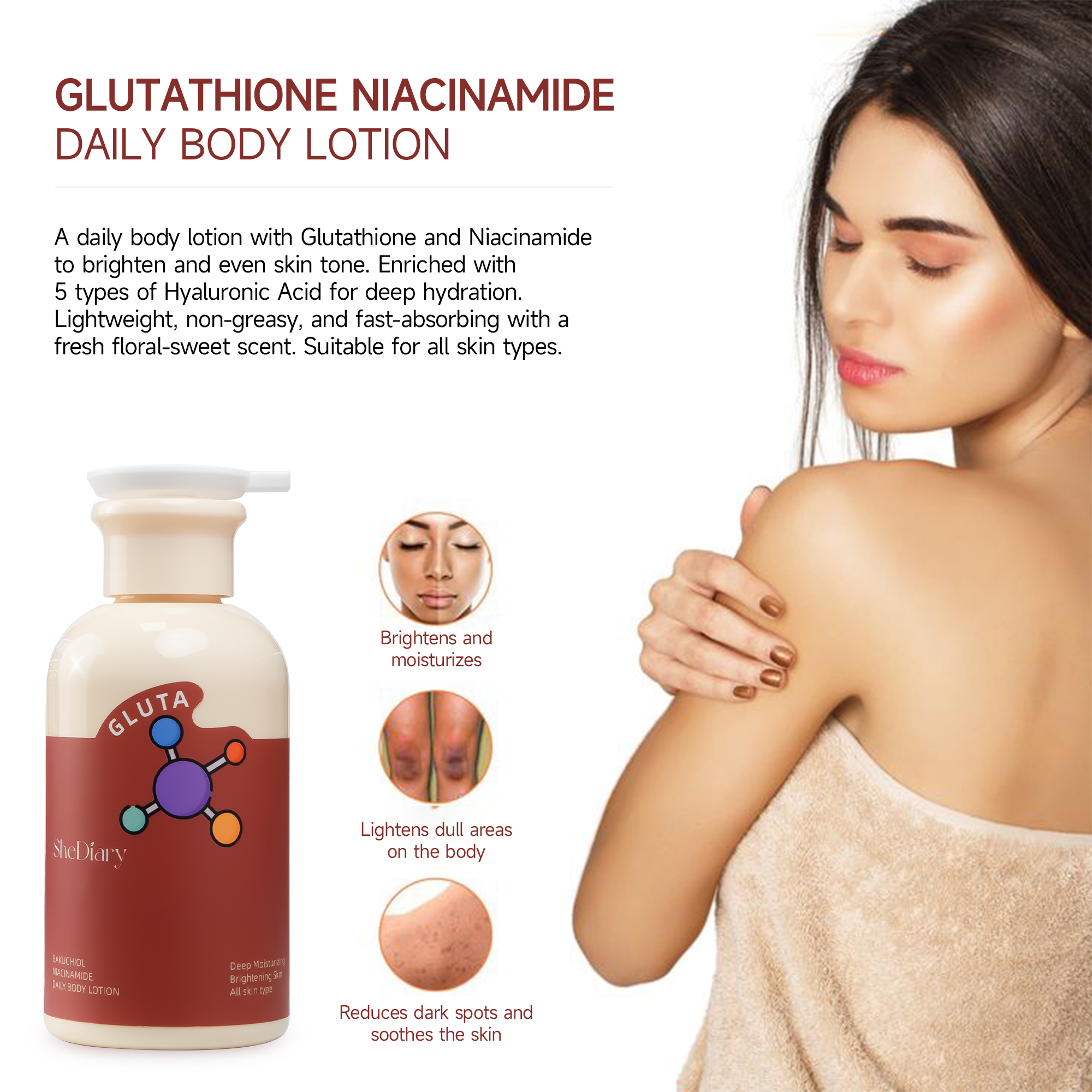 Shediary OEM Anti-Wrinkle Body Lotion Cream Moisturizer ODM Skincare Private Label Glutathione Niacinamide Brightening All Skin