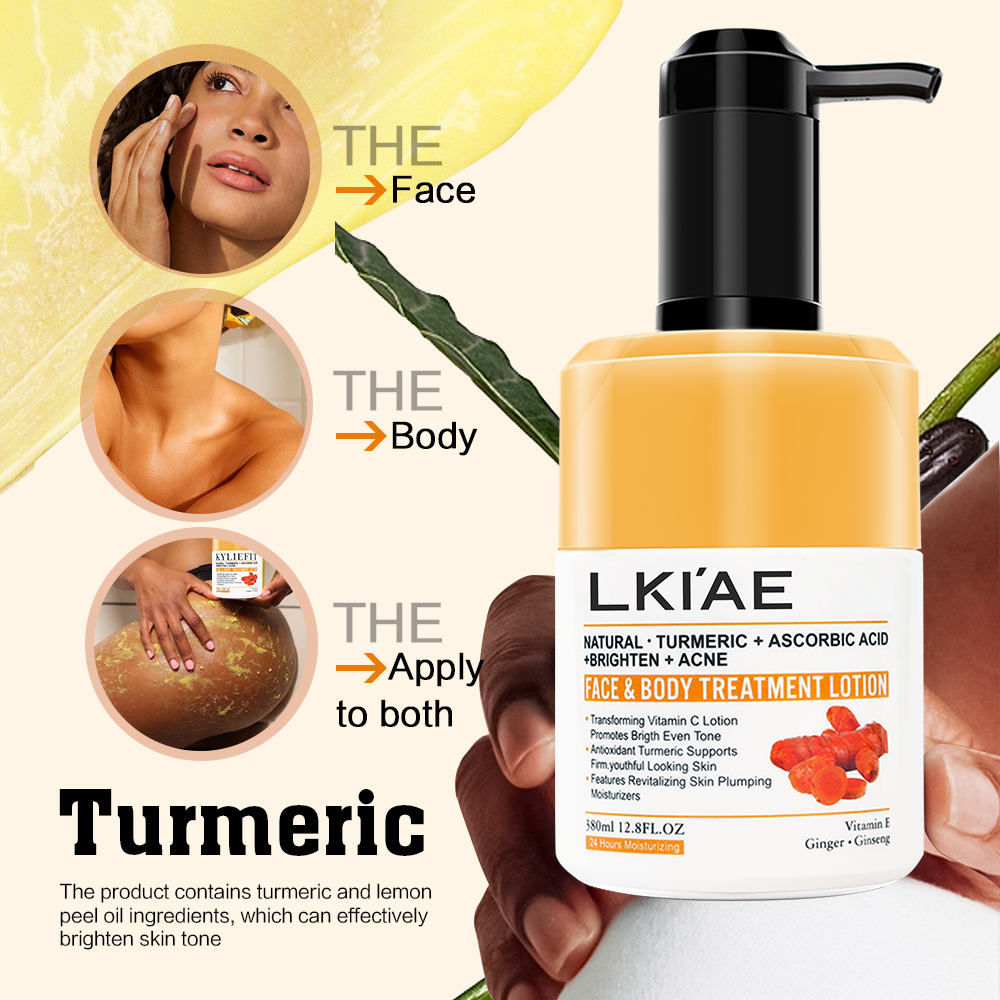 Turmeric &amp; VC Body Lotion, 24H Hydrating for Dry, Dark &amp; Brown Skin, Brighten, Oil Control &amp; Soothe Acne in Summer