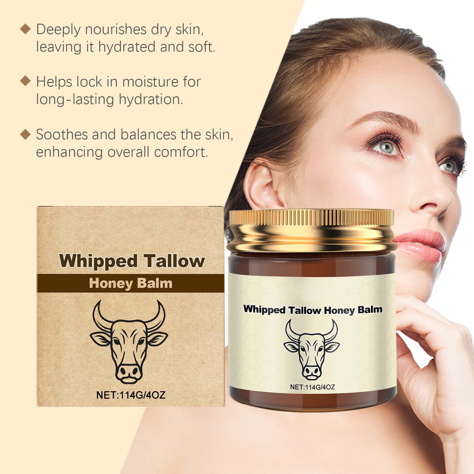 Wholesale OEM ODM Moisturizer Face &amp; Whole Body Moisturizer Body Lotion Natural Whipped Beef Tallow Honey Balm for Skin Care