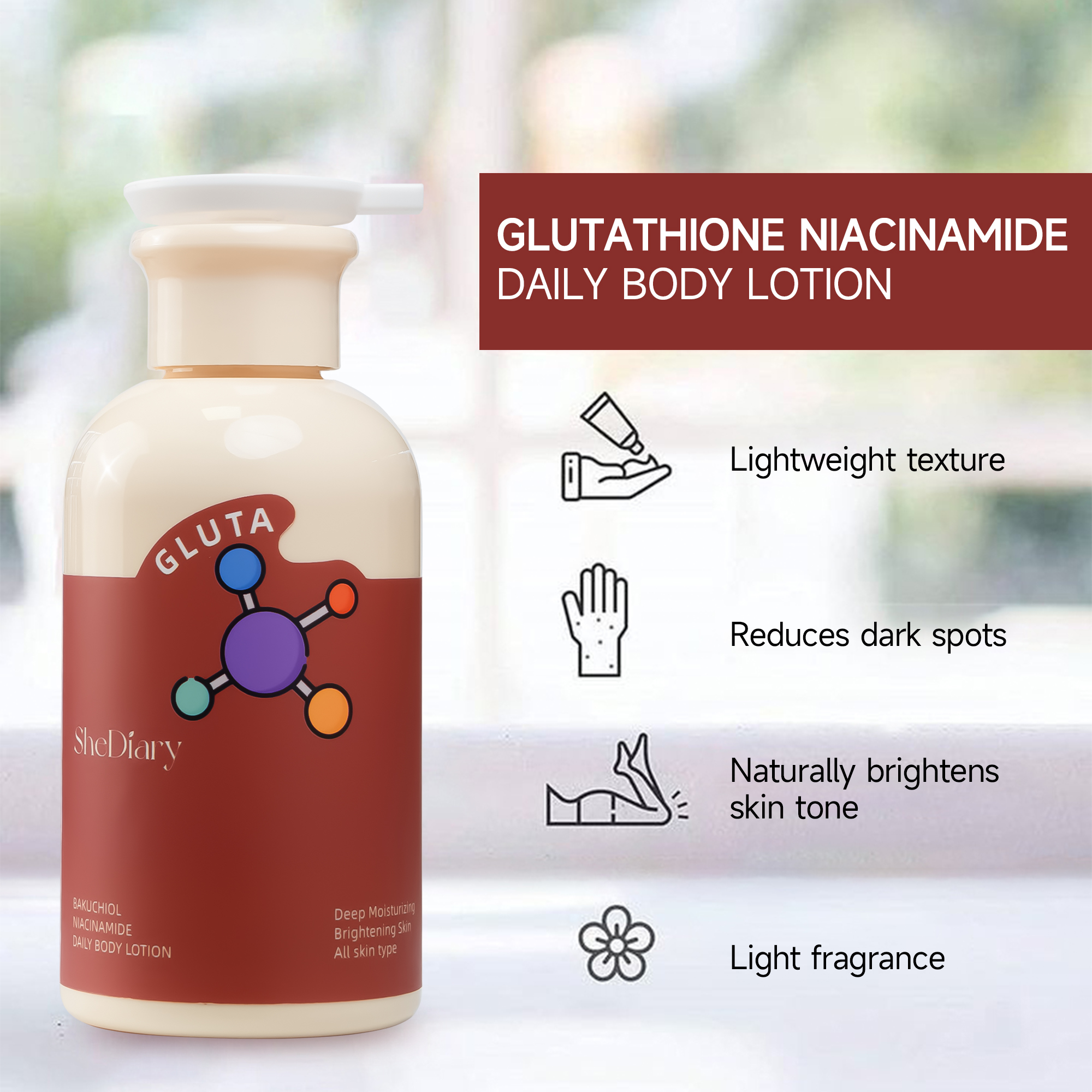 Shediary OEM Anti-Wrinkle Body Lotion Cream Moisturizer ODM Skincare Private Label Glutathione Niacinamide Brightening All Skin