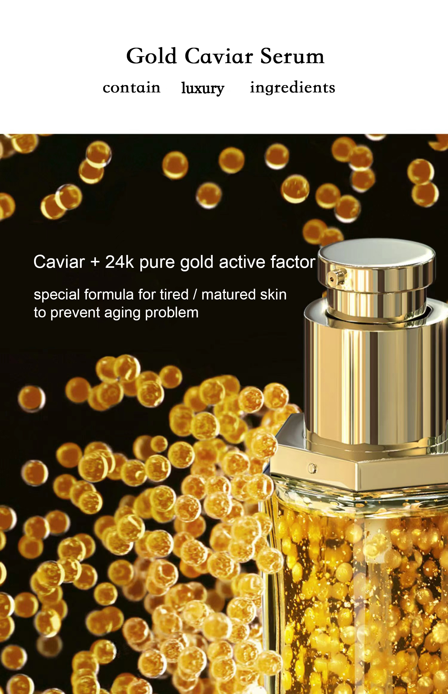 Private Label Luxury 24k Gold Peptide Wrinkle Aging Face Skin Care Collagen Caviar Serum for Dry and Mature Skin