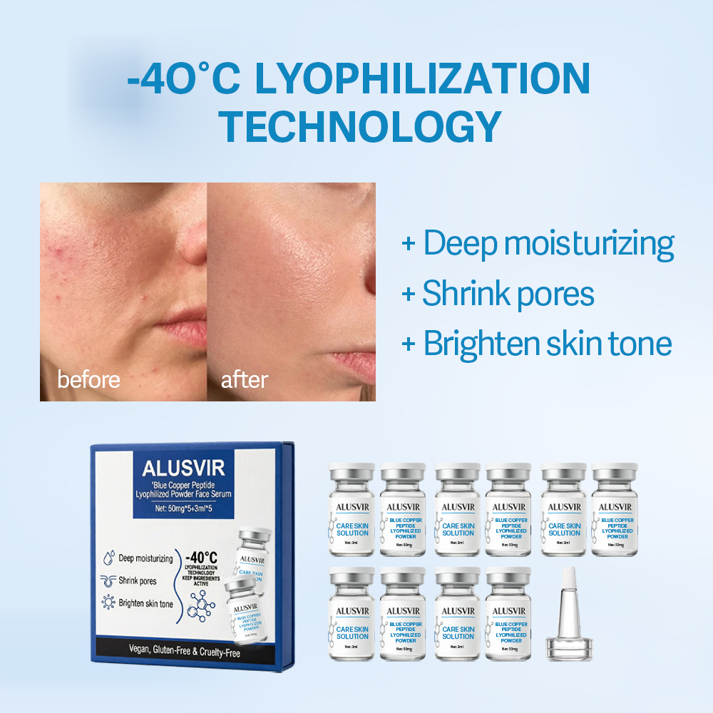Private Label Blue Copper Peptide Lyophilized Powder Face Serum Set Skin Care Repairing Skin Barrier Moisturizing Anti Aging