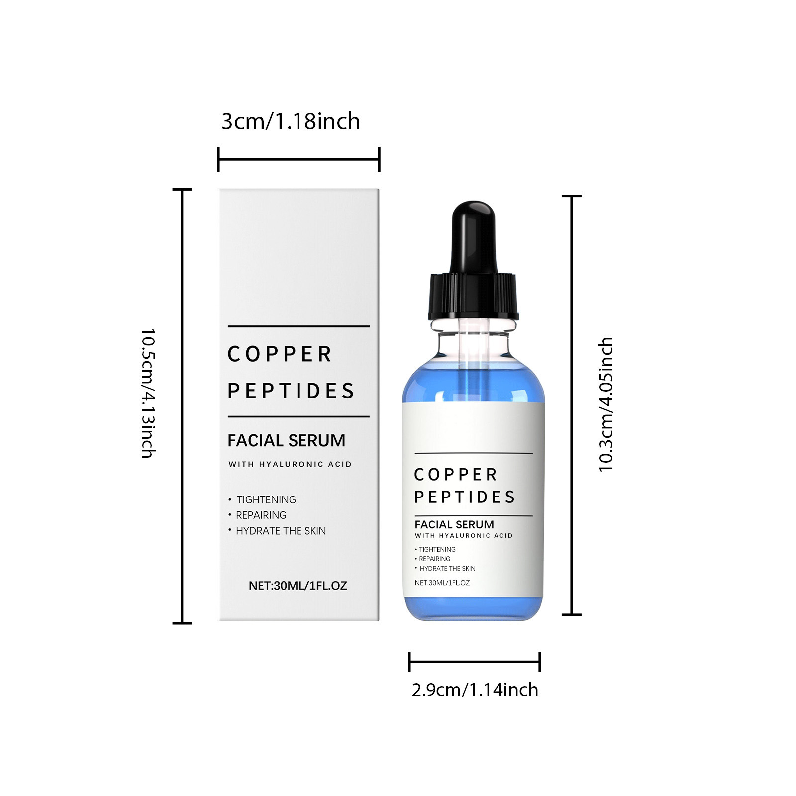Copper Peptides (GHK-CU) Serum for Face with Hyaluronic Acid-Moisturizing Nourishing Tightening &amp; Repairing 30ml Home Use