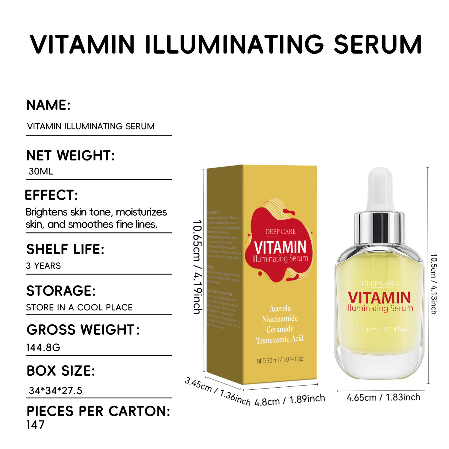 Cross-Border Vitamin Brightening Moisturizing 30ml Illuminating Serum Oil Balancing Neutral Packaging for Women