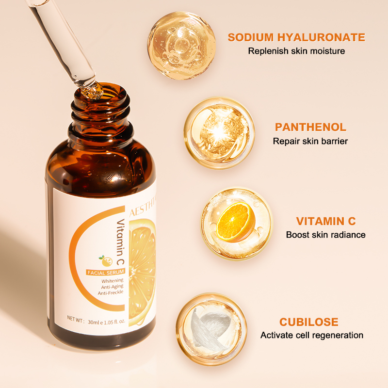 Face Care Serum Beauty Hot Sale 30ml Organic Facial Vitamin C Brightening Serum With Vitamin E Hyaluronic Acid Serum for Face