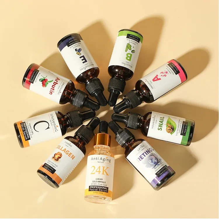 OEM Hyaluronic Acid Collagen Moisturizing Hydrating Smoothing Retinol Snail Arbutin Vitaming C Serum