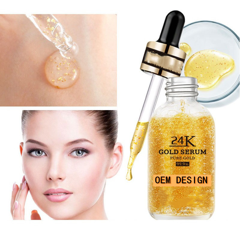 Private Label Korea 24K Gold Serum 30ml Set Face Rose Oil Collagen Leaf Active Nano Liquid Form Peptide-Included Whitening