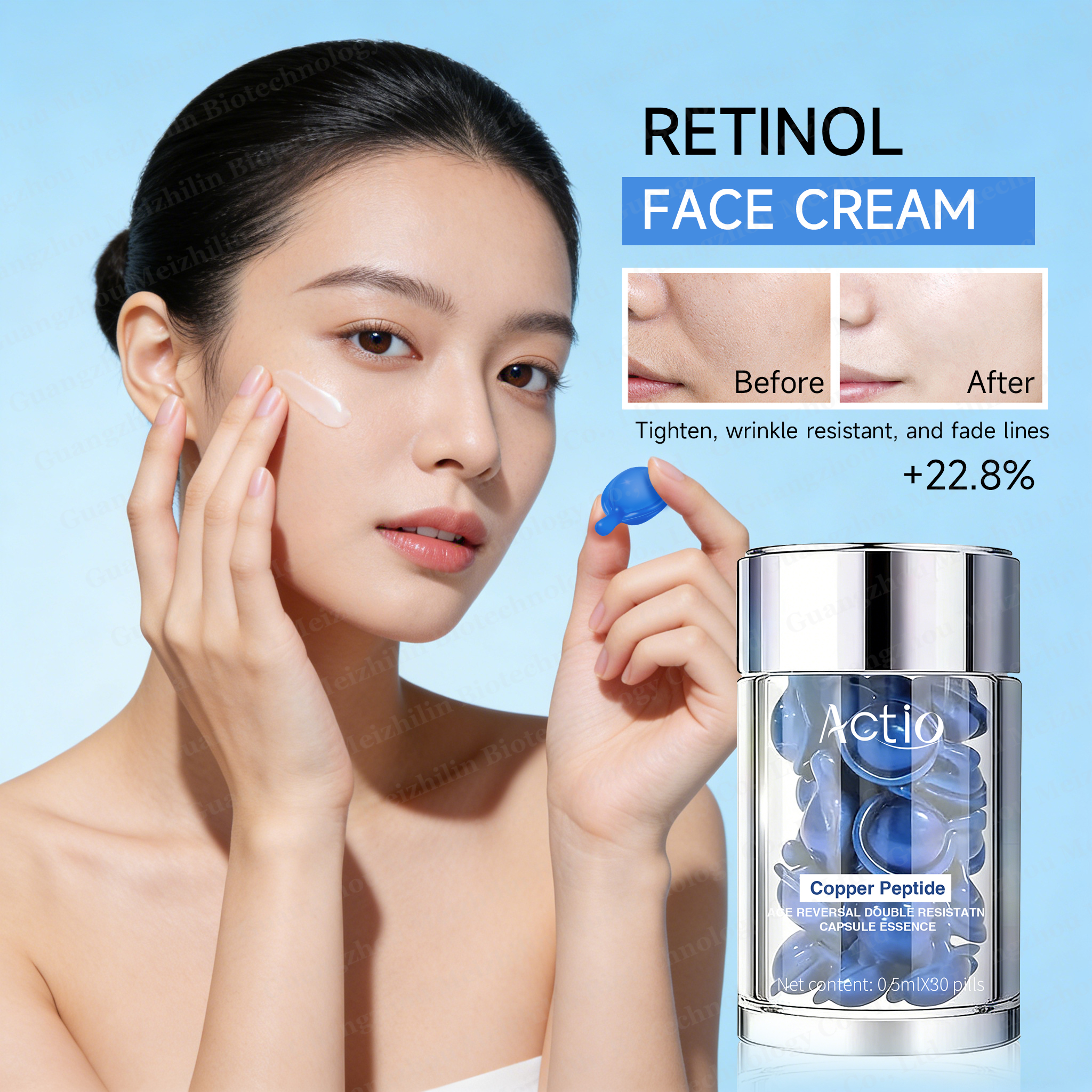 Custom Logo Blue Copper Peptide Cream Serum Capsules for Wrinkle Smoothing and Firming GHK Cu SNAP-8 Peptide Cream