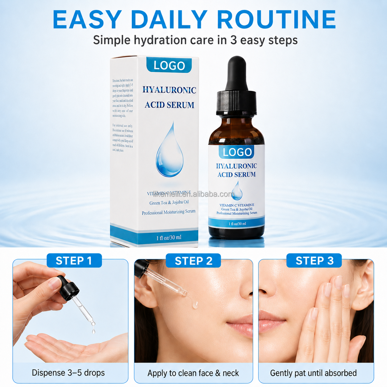 OEM 30ml Korean Skin Care Hyaluronic Acid Serum Aging Anti Taches Noires Moisturize Whitening Vitamin C Facial Serum