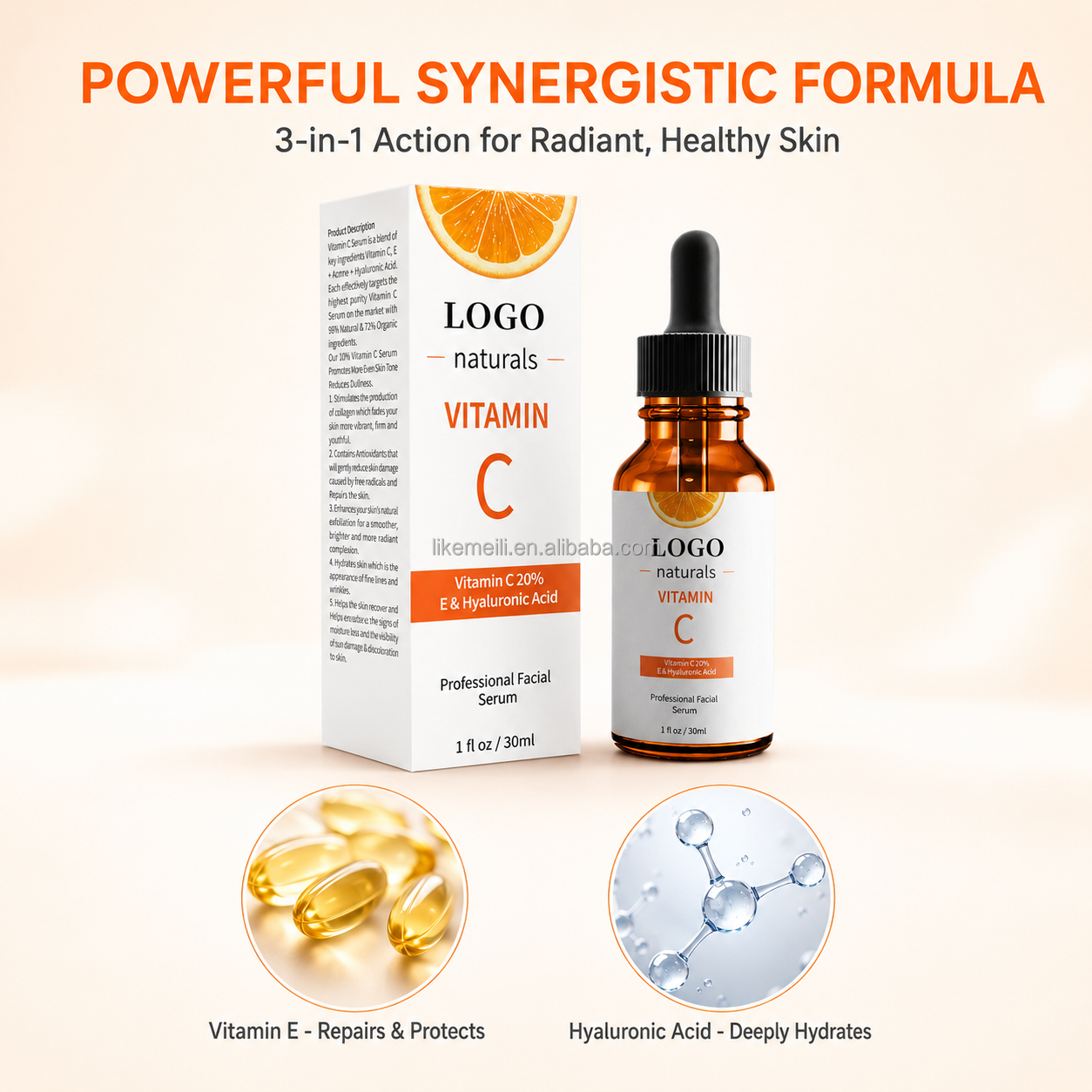 Private Label Natural Anti Aging Whitening Dark Spot Nourishing Moisturizing Custom Logo Korean Skin Care Face Vitamin C Serum