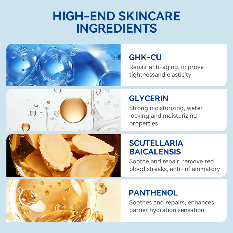 Skin Repair Hydration Wrinkle Reduction Firming Collagen Boosting Copper Peptides Anti-Aging GHK-Cu Peptide Serum for Face