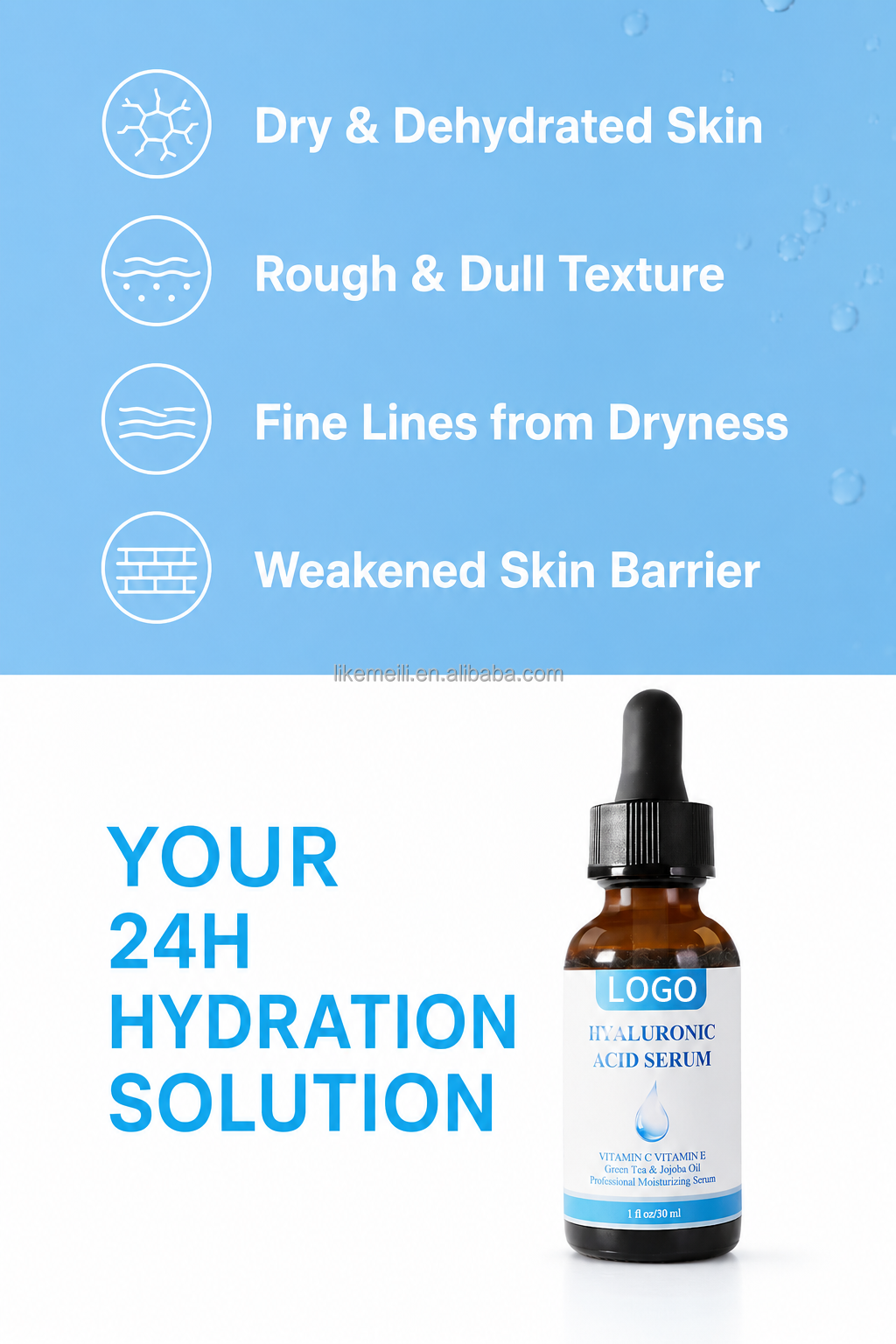OEM 30ml Korean Skin Care Hyaluronic Acid Serum Aging Anti Taches Noires Moisturize Whitening Vitamin C Facial Serum