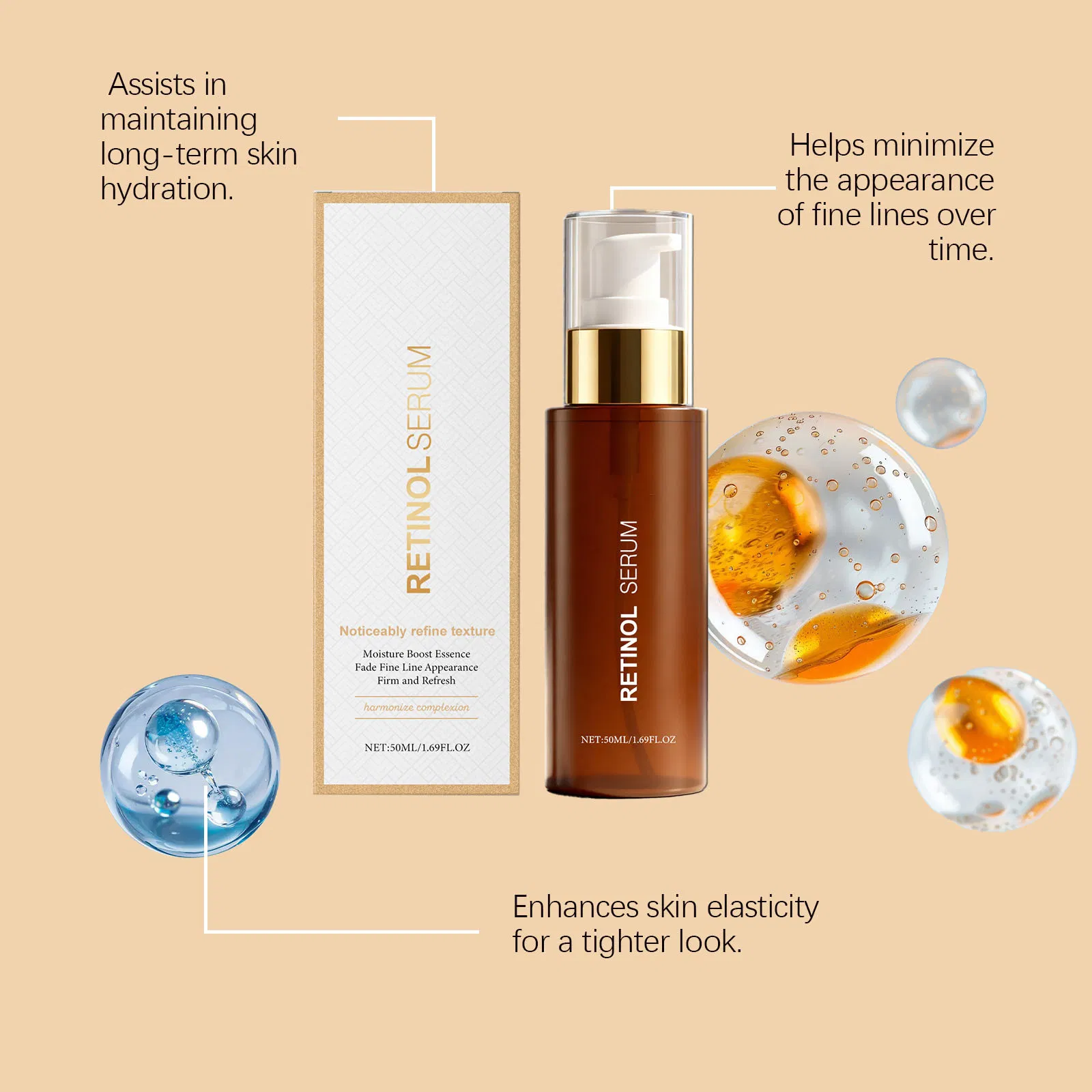 OEM Custom Private Label Natural Organic Face Skin Care Reduce Wrinkles Retinol Anti-Aging Serum