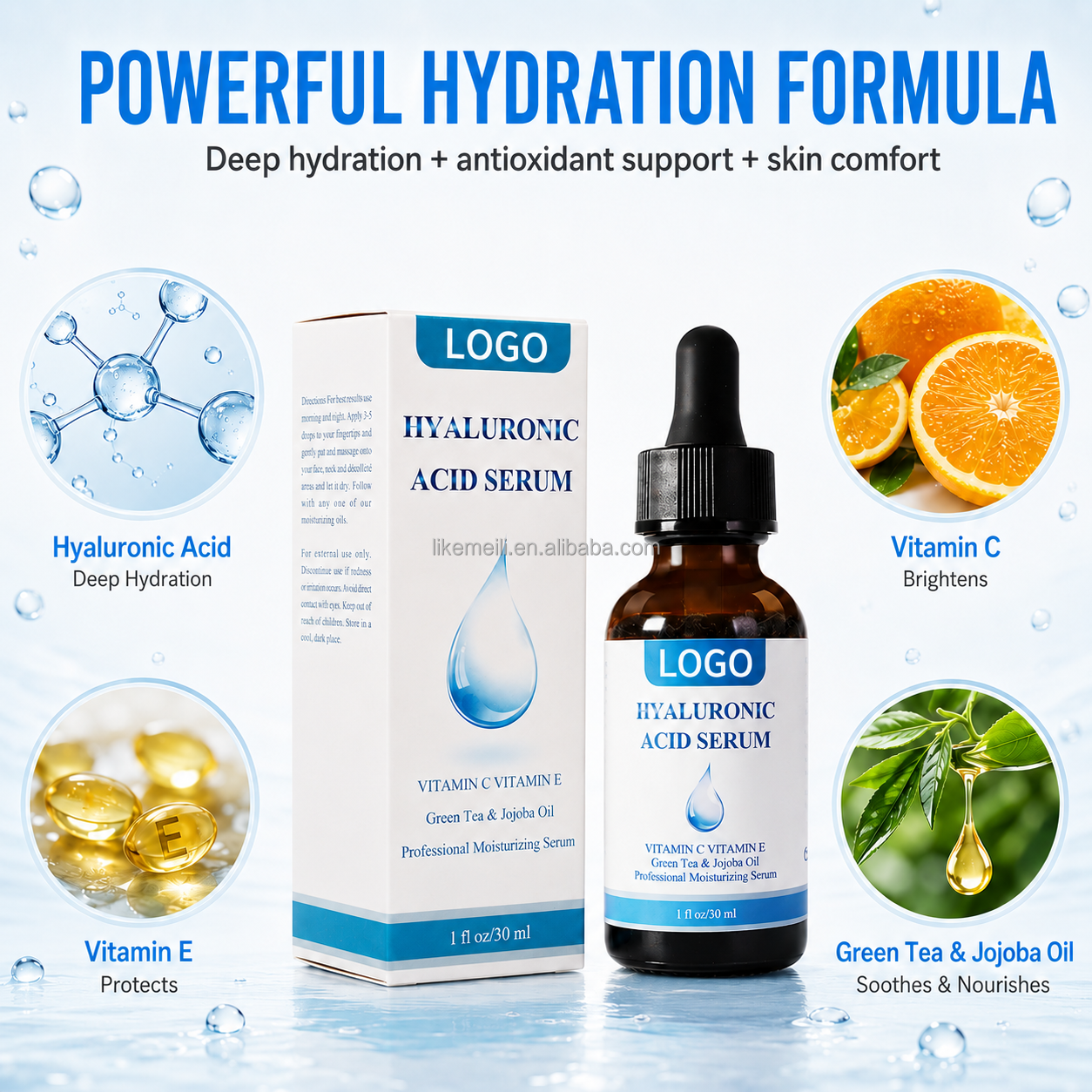 OEM 30ml Korean Skin Care Hyaluronic Acid Serum Aging Anti Taches Noires Moisturize Whitening Vitamin C Facial Serum