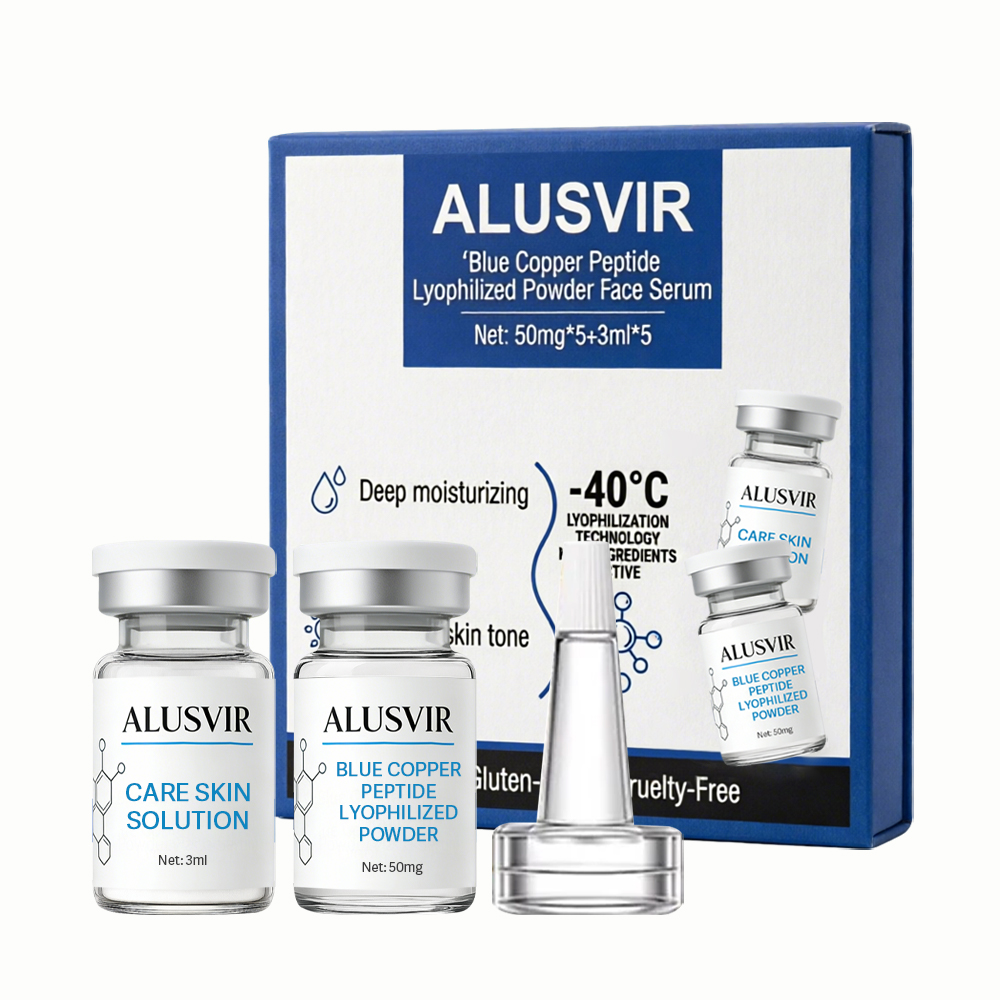 Private Label Blue Copper Peptide Lyophilized Powder Face Serum Set Skin Care Repairing Skin Barrier Moisturizing Anti Aging
