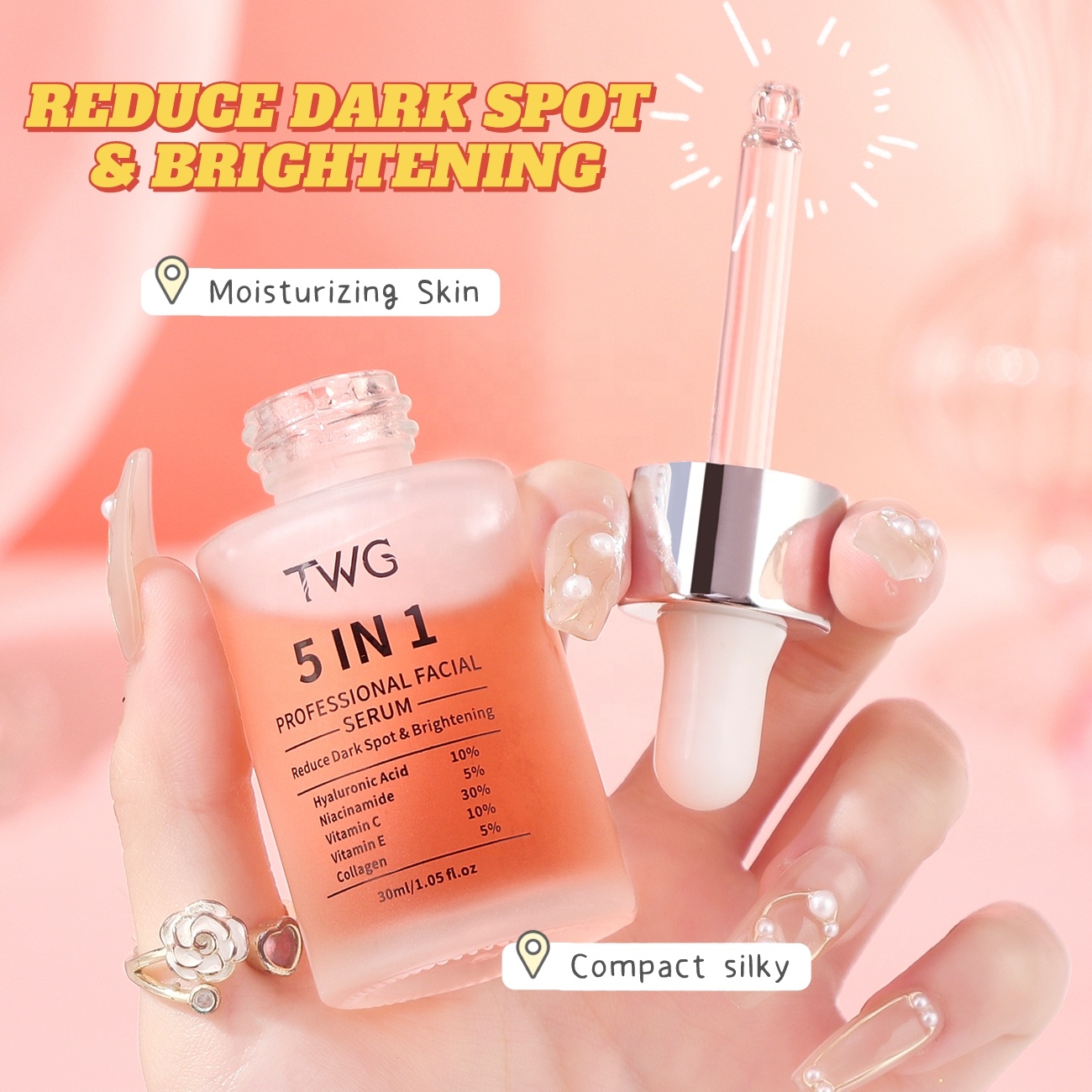 TWG RTS Hot Selling 5 In 1 Facial Serum Face Moisturizer Anti Dark Spots Nourishing Skin Collagen Vitamin C Whitening Face Serum