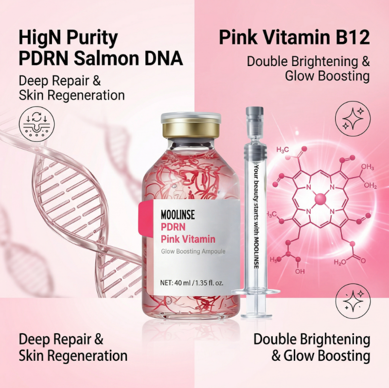 MOOLINSE Collagen Peptide Copper Peptides PDRN Vitamin B12 Glow Boosting Serum 10 Hyaluronic Acid | Korean Skincare OEM 40ml
