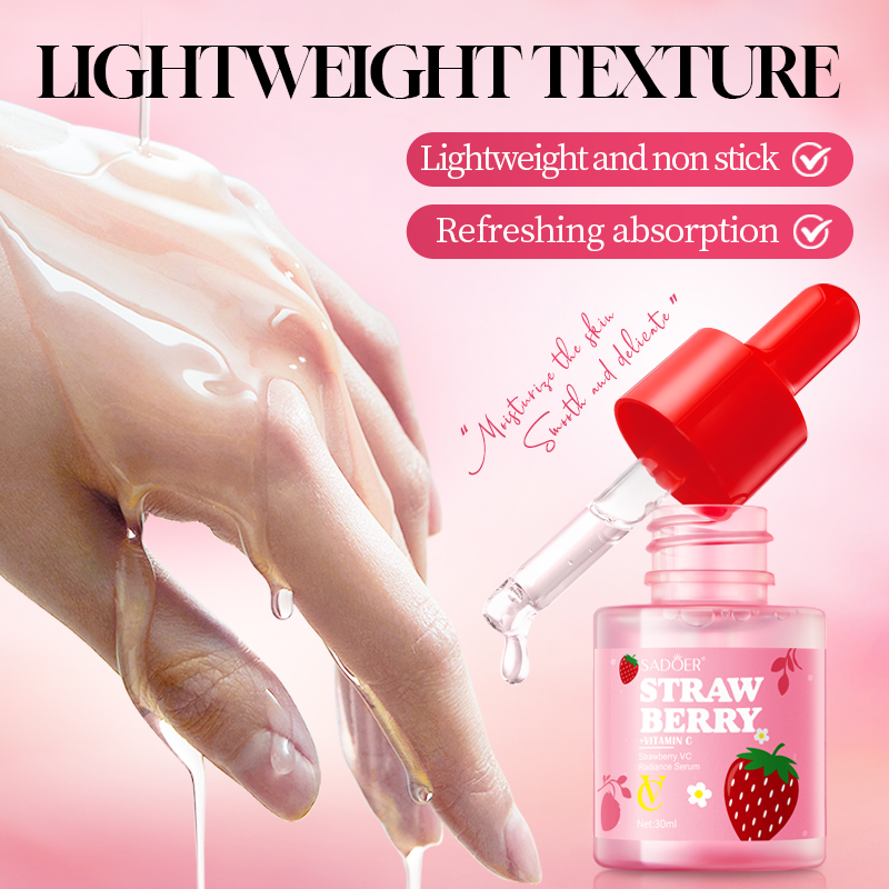 30ml Private Label Strawberry VC Brightening Serum - Hydrating Facial Essence for Glowing Skin