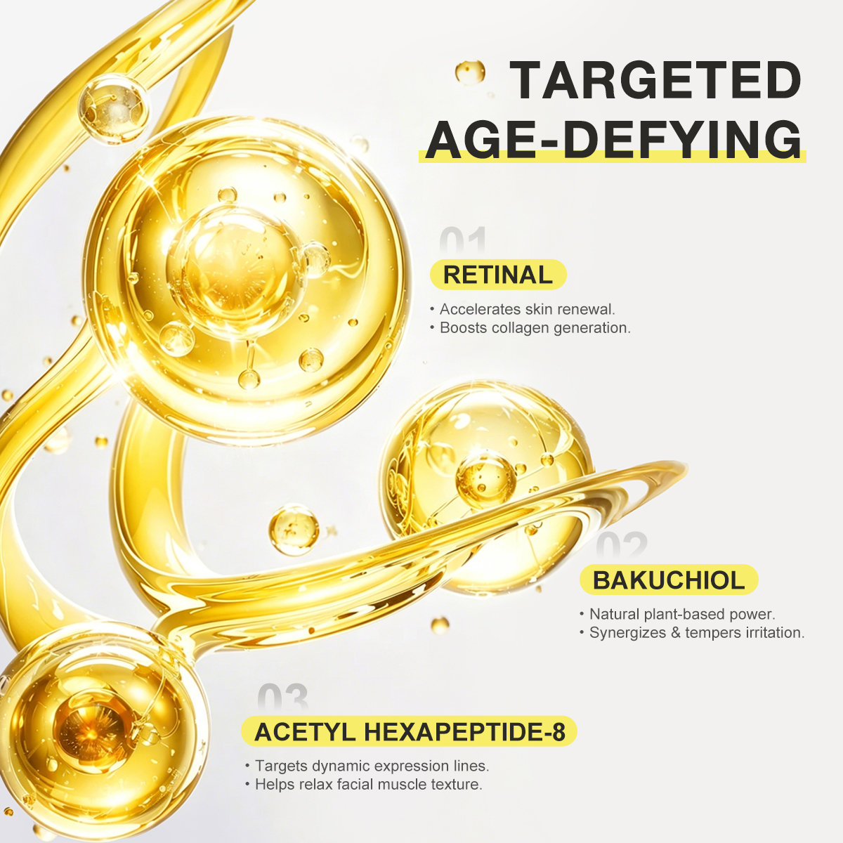 OEM Bakuchiol Peptides Retinal Serum Anti Aging Anti Wrinkle Acetyl Hexapeptide-8 Face Serum Clean Beauty Skincare Retinal Serum