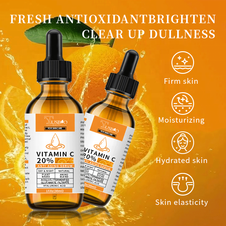 Tusbiobeauty Lady Skincare Private Label Natural Vitamin C Facial Serum Brightening, Wrinkle Smoothing &amp; Deep Hydration Organic