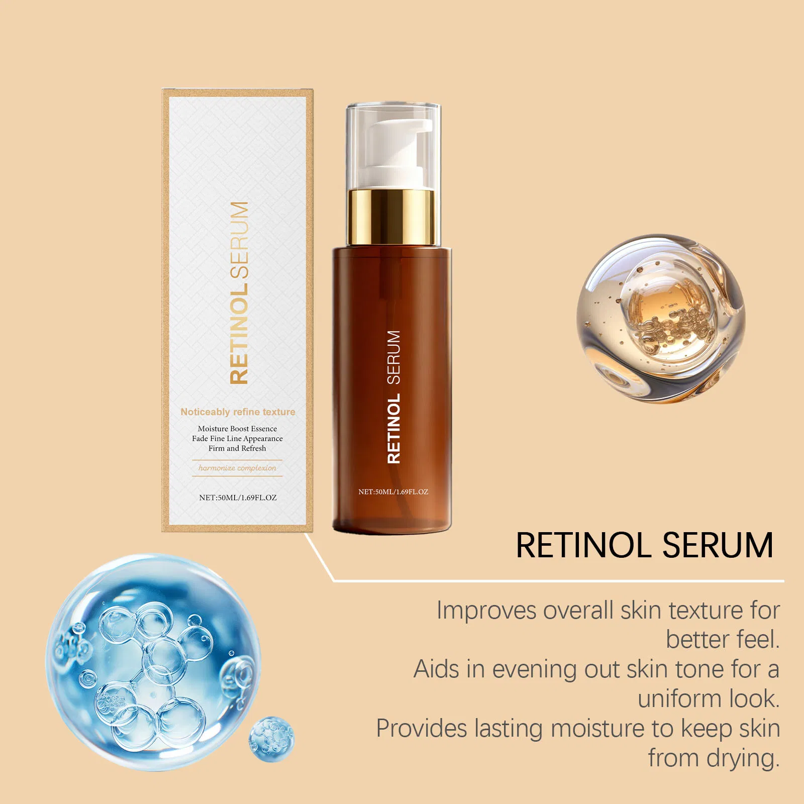 OEM Custom Private Label Natural Organic Face Skin Care Reduce Wrinkles Retinol Anti-Aging Serum