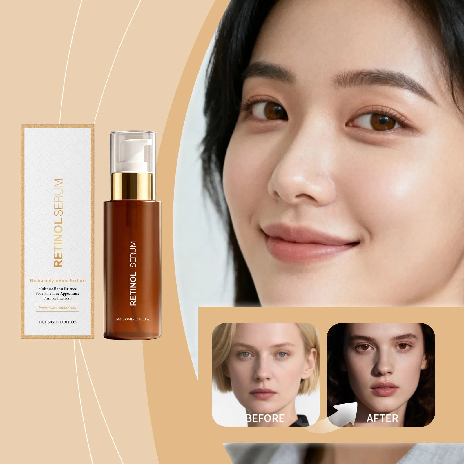 OEM Custom Private Label Natural Organic Face Skin Care Reduce Wrinkles Retinol Anti-Aging Serum