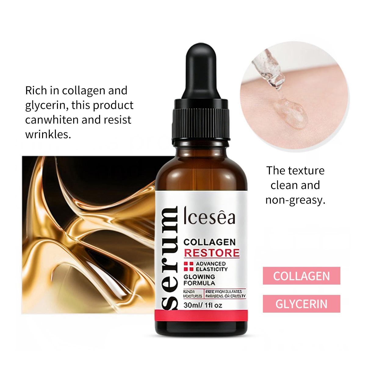 Icesea Collagen Restore Serum, Anti-Wrinkle Hydrating Serum With Glycerin For Smooth Glowing Skin