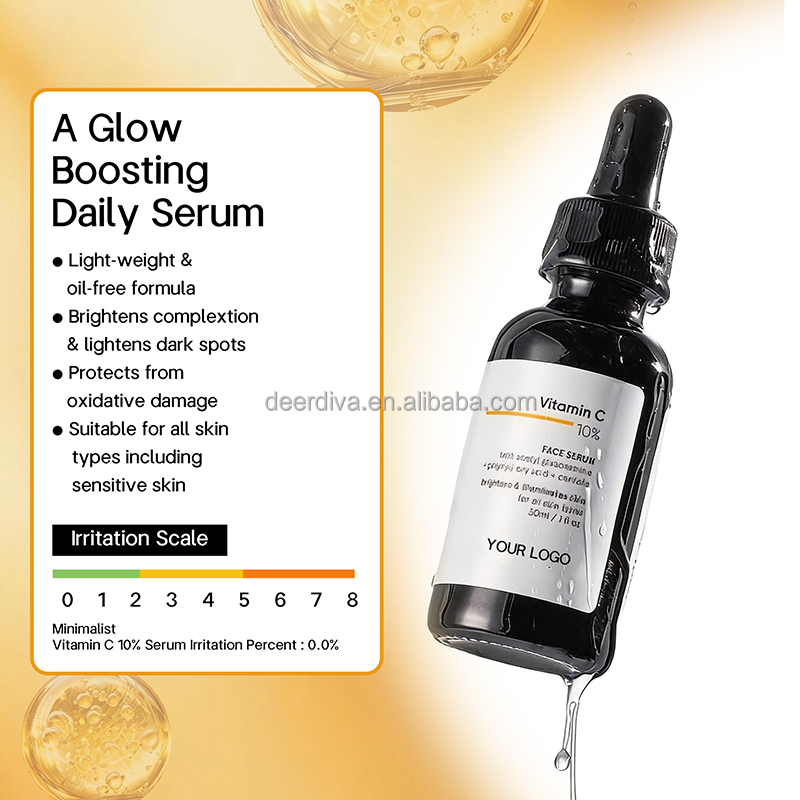 OEM 30ml 10% VC Facial Serum Oil-Free Moisturizing Anti-Sallowness Serum for Dull Skin