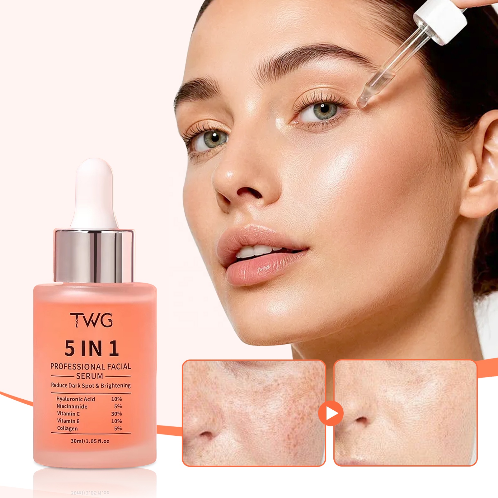 TWG RTS Hot Selling 5 In 1 Facial Serum Face Moisturizer Anti Dark Spots Nourishing Skin Collagen Vitamin C Whitening Face Serum